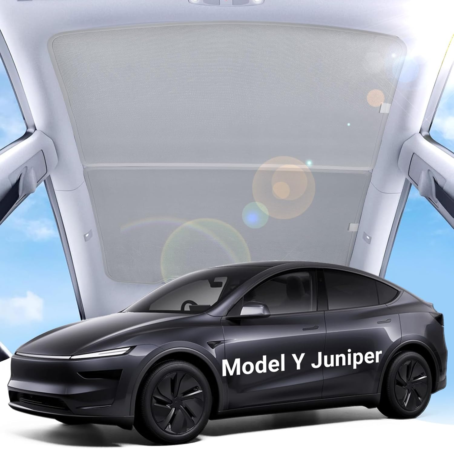 2025 Tesla Model Y Juniper Sunshade Roof &ndash; Foldable Glass Roof Shade [No Sag, No Gaps], Heat-Resistant Layer, Magnetic Fit, 2-Piece Set Gray Interior Accessories for New Model Y image number 2