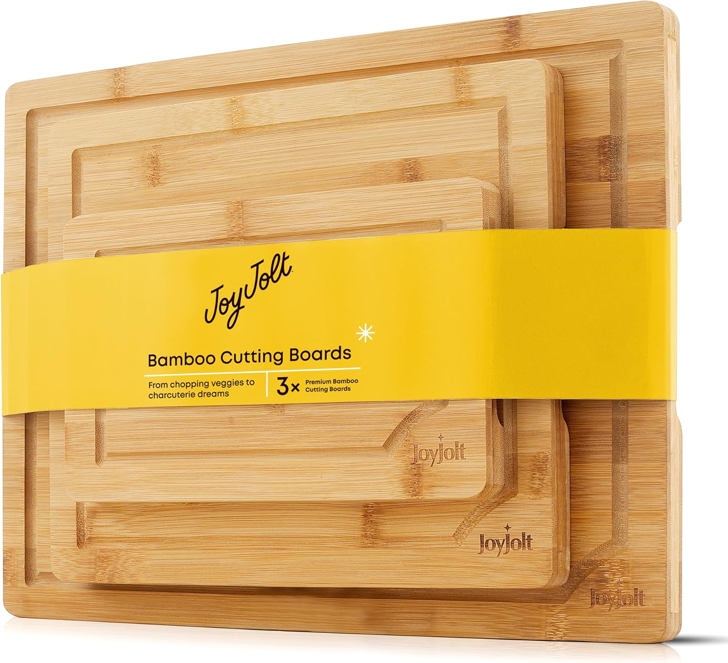 Joyjolt Bamboo Cutting Board Set, Wooden Cutting Boards for Kitchen. Large and Small Wooden Cutting Board Set; Serving Cheese Board, Bread Board or Chopping Board Set. Non Slip Wood Cutting Board Set image number 2