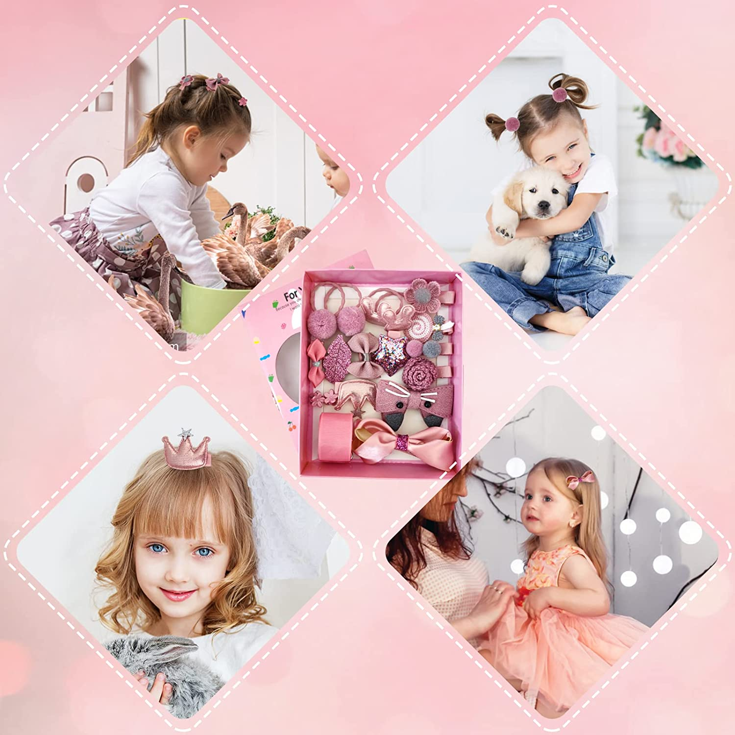 18 Pieces Baby Girls Hair Accessories Clip, Pink Little Girl Hair Accessories Gift Set Assorted Styles Hair Ties Hairpins for Toddlers Kids Children image number 3