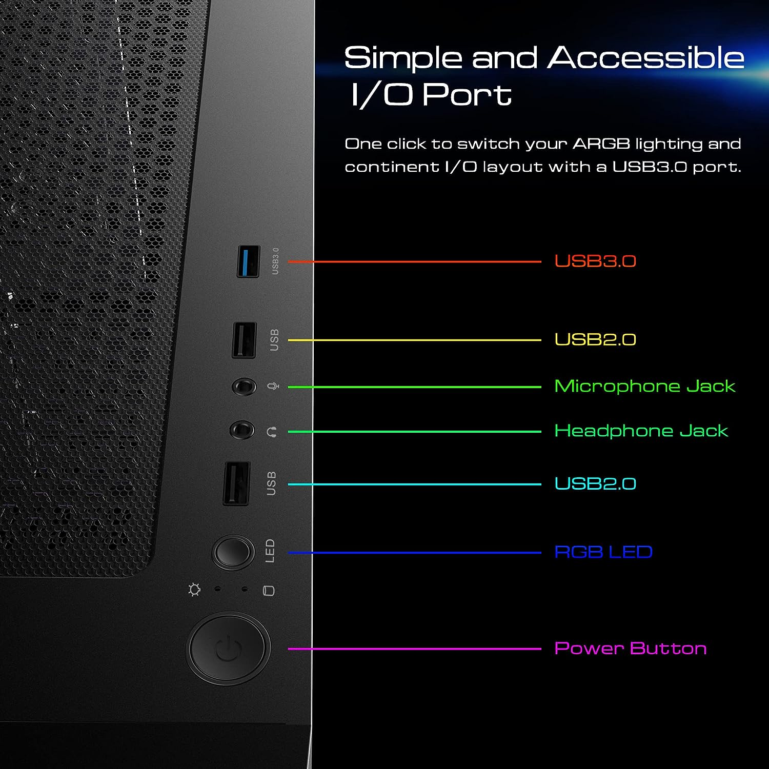 GAMDIAS RGB Gaming ATX Mid Tower Computer PC Case with Side Tempered Glass Panel and a Magnetic Dust Filter & 3 Built-In 120Mm ARGB Fans image number 3