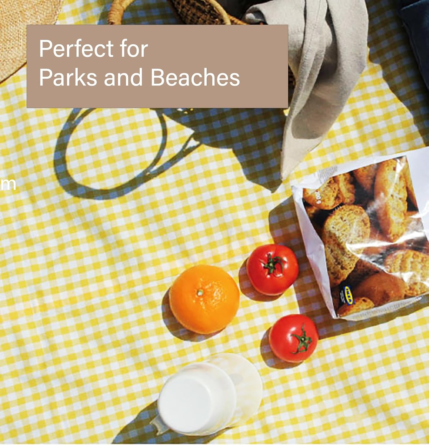 ESLA Picnic Blanket, Waterproof Foldable, in Large 80X60In and Extra Large 80X80In, Cute Gingham Picnic Blanket, Portable Compact Beach Blanket, Oversized XL Outdoor Mat Yellow image number 2