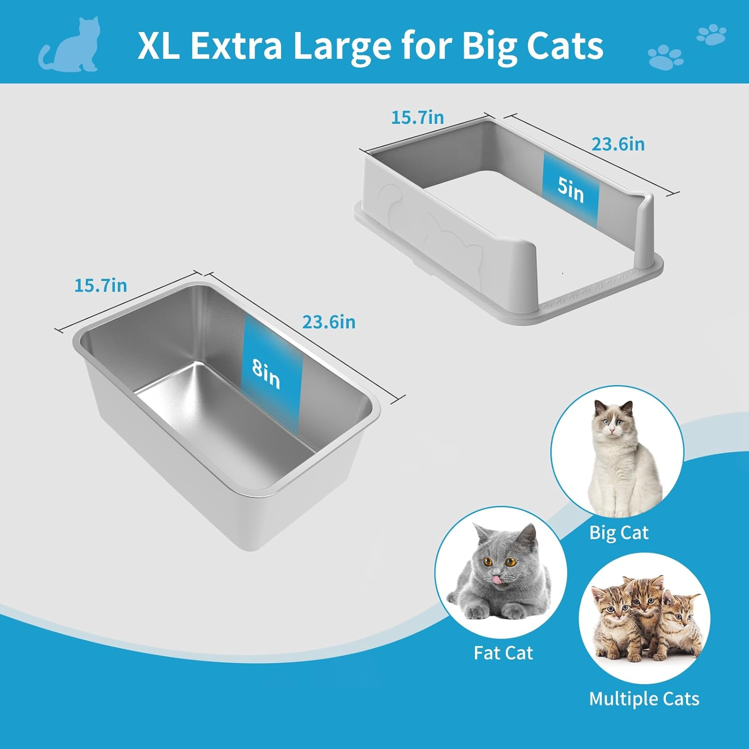 Stainless Steel Cat Litter Box with Lid, XL High Sided Metal Sifting Litter Box, Enclosed Litter Box for Big Cats, Anti-Leakage, Easy Clean, Include Scoop, Liner, Pee Pad and Hook image number 2