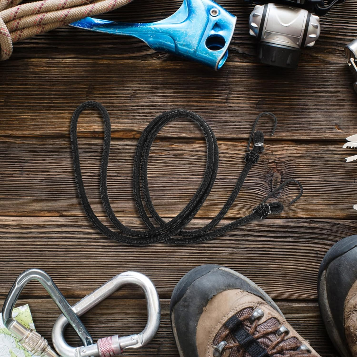 HOODANCOS Heavy Duty Elastic Bicycle Luggage Strap Hooks, High Strength Adjustable Bungee Cord for Mountain and Fixed Gear Bikes, Black Elastic Tie Rope for Secure Bike Rack Cargo image number 1