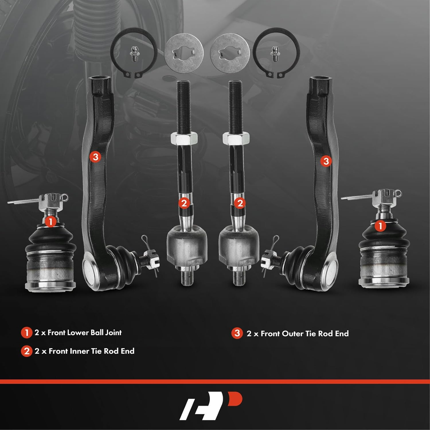 A-Premium 6Pcs Front Suspension Kit, Lower Ball Joint, Inner Outer Tie Rod End, Compatible with Honda Civic 1992-1995 Civic Del Sol 1993-1997 Acura Integra 1994-1997 1.5L 1.6L 1.8L image number 2