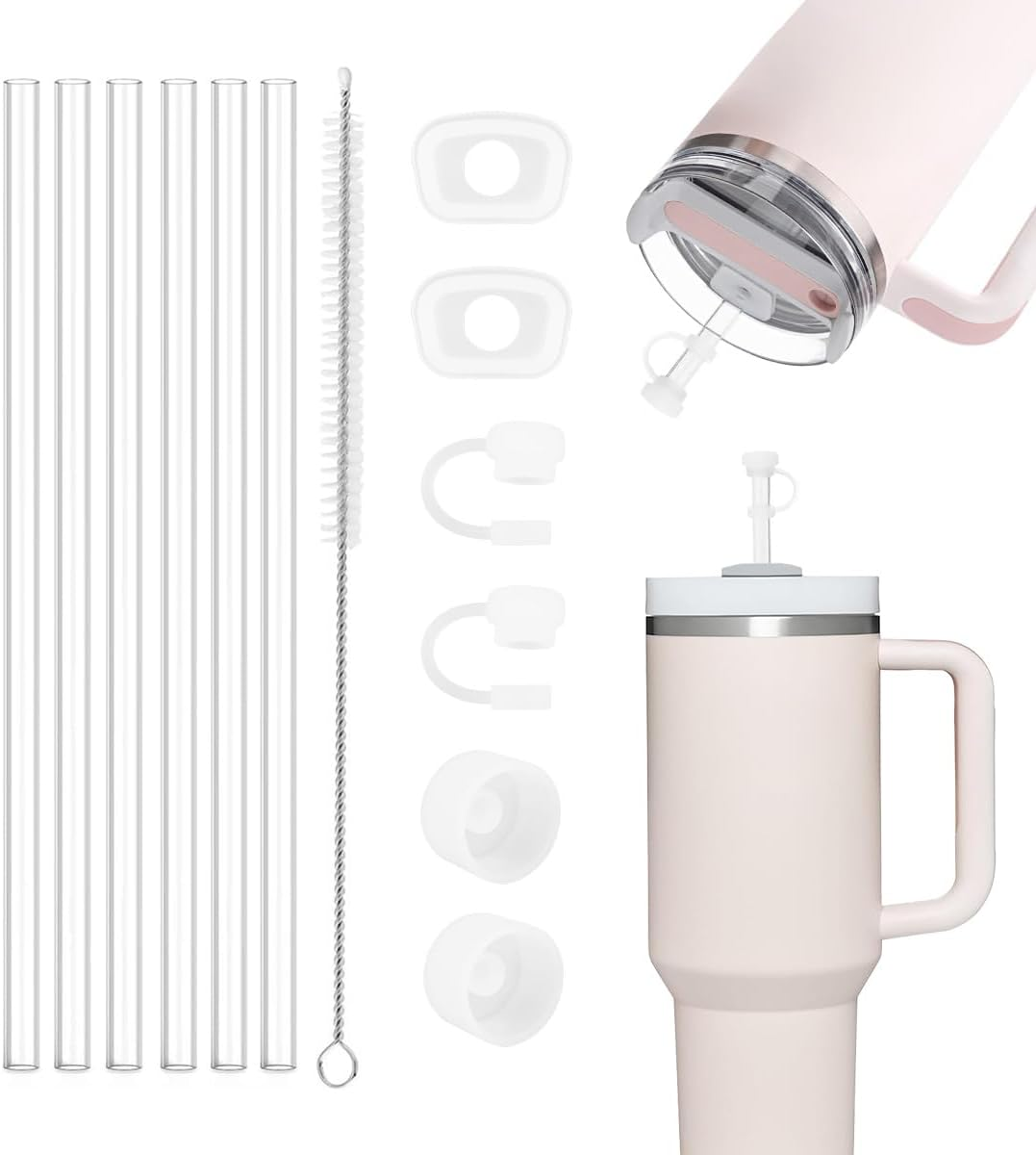 Proxima Direct Straw Cover Spill Stopper Accessories Compatible with Stanley Cup 2.0 40Oz/30Oz Include 6 Clear Straws Replacement with Cleaning Brush, 4 Leak Sproof Plug & 2 Silicone Cover Caps image number 5