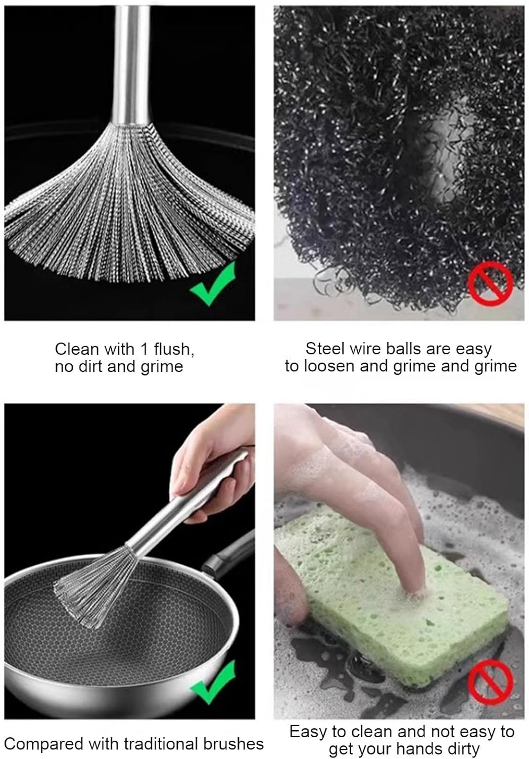 Steel Scourer - Stainless Steel Scrubber Cleaner - Scrubbing Brush with Handle, Metal Scrubbers | Deep Cleaning Scrubber Pots Pans Tumblers for Cleaning Dishes image number 4