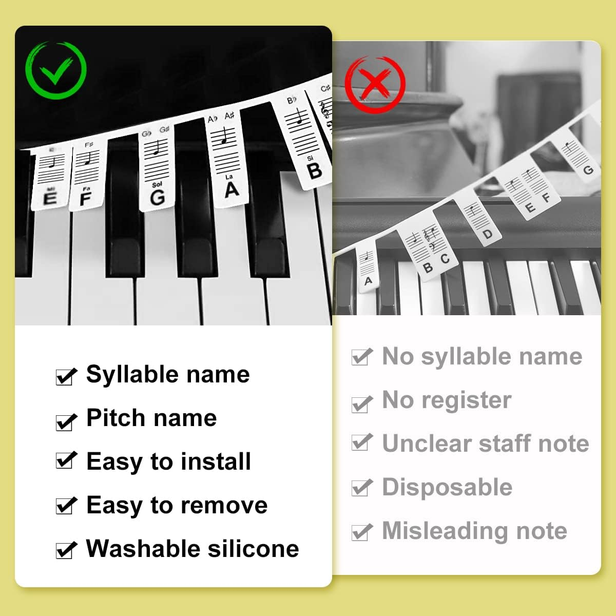 Vitoler Removable Piano Keyboard Note Labels,88 Keys Piano Keyboard Stickers,Silicone Keyboard Stickers for Beginners image number 4