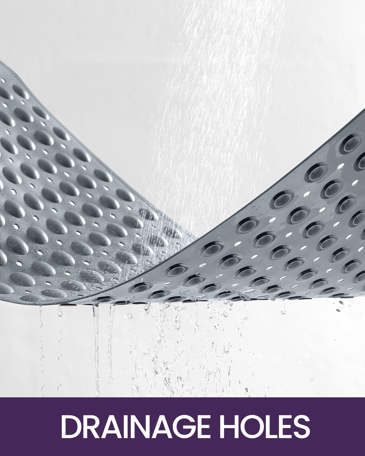 DEXI Shower and Bathtub Mat 40 X 100 Cm, Extra Long and Non-Slip Bath Floor Mats, Easy to Clean, Suction Cups and Drainage Holes, Bathroom Accessories, Grey - Blue image number 3