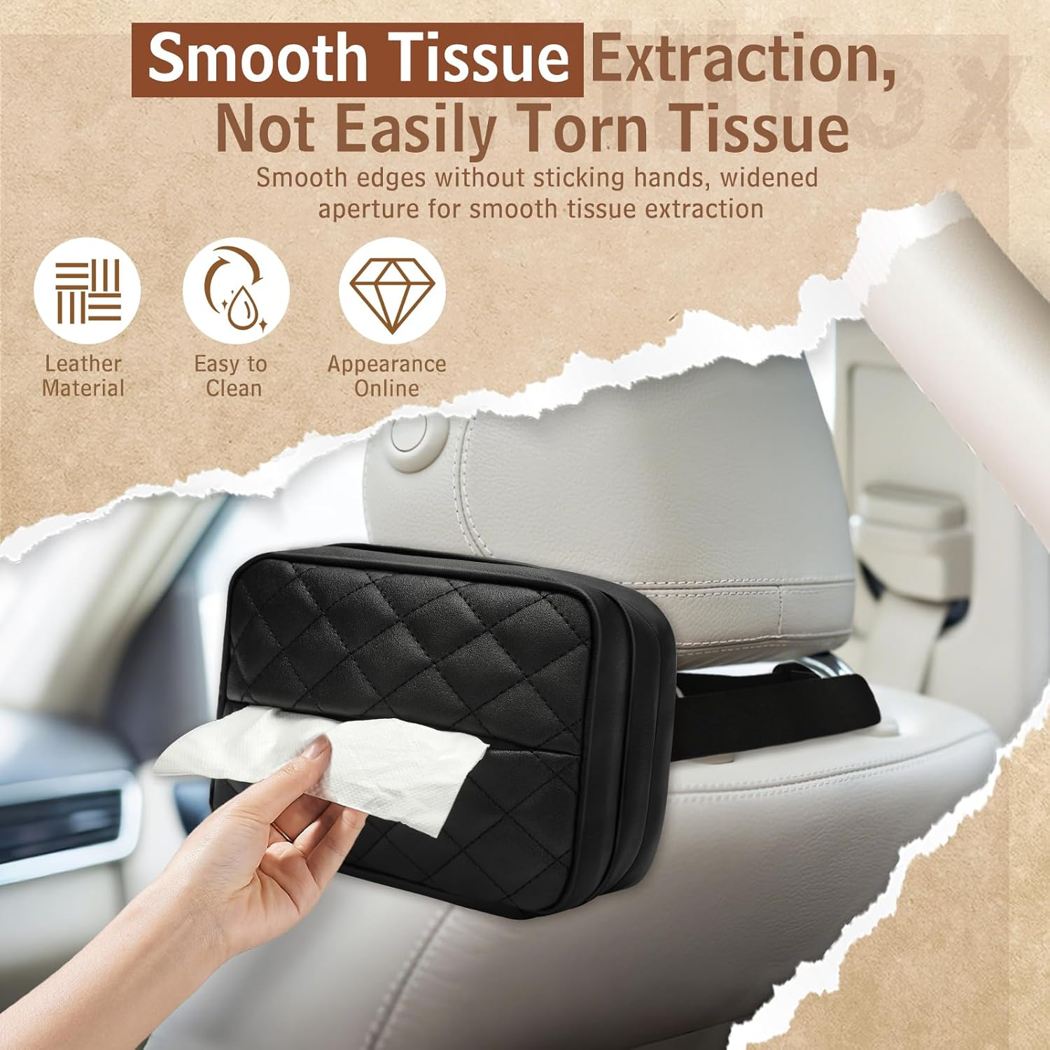 Car Tissue Holder Black - PU Leather Backseat Tissue Holder, Sun Visor Napkin Box for Cars Interior, Black Car Napkin Hanging Visor Box