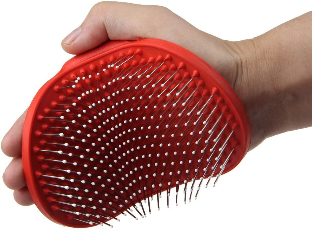 Emours Pet Rubber Grooming Brush Massager with Adjustable Loop Handle and Stainless Steel Pin Color May Varies image number 2