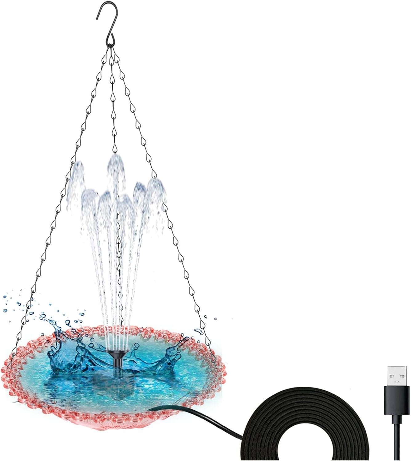 Hanging Bird Bath, Bird Bath Bowl with Fountain USB Powered, Hummingbird Bath Fountain for Outdoor Garden Backyard