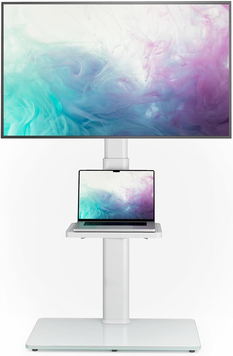 Universal Floor TV Stand with Mount 70 Degree Swivel 9 Level Height Adjustable and Space Saving Design for Most 27 to 65 Inch LCD, LED OLED Tvs One Shelf