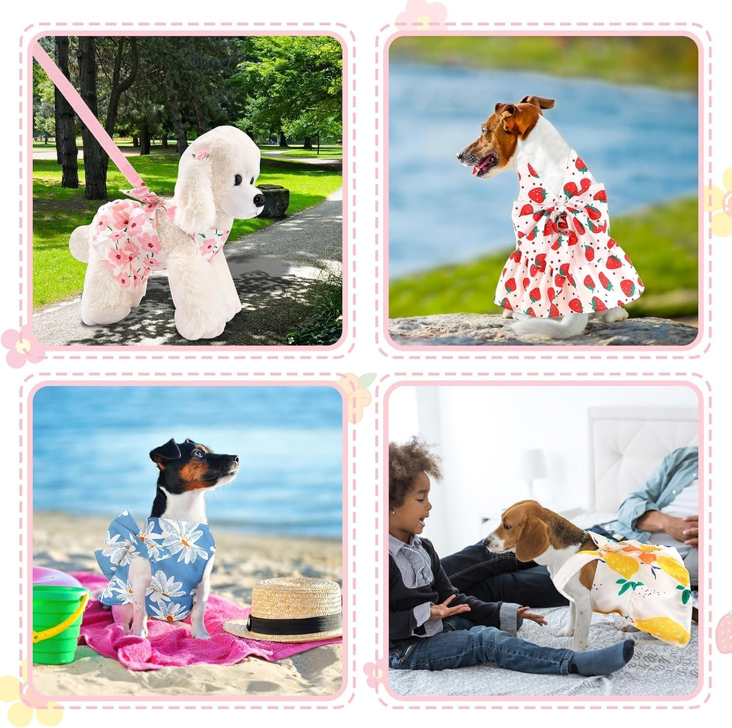 Small Dog Dress Harness and Leash Set Dog Dresses for Small Dogs Cat Girl Summer Cat Apparel Cute Bow Dog Harness Dress Floral Puppy Princess Vest Dress Pet Clothes (Orange Lemon, XL) image number 4