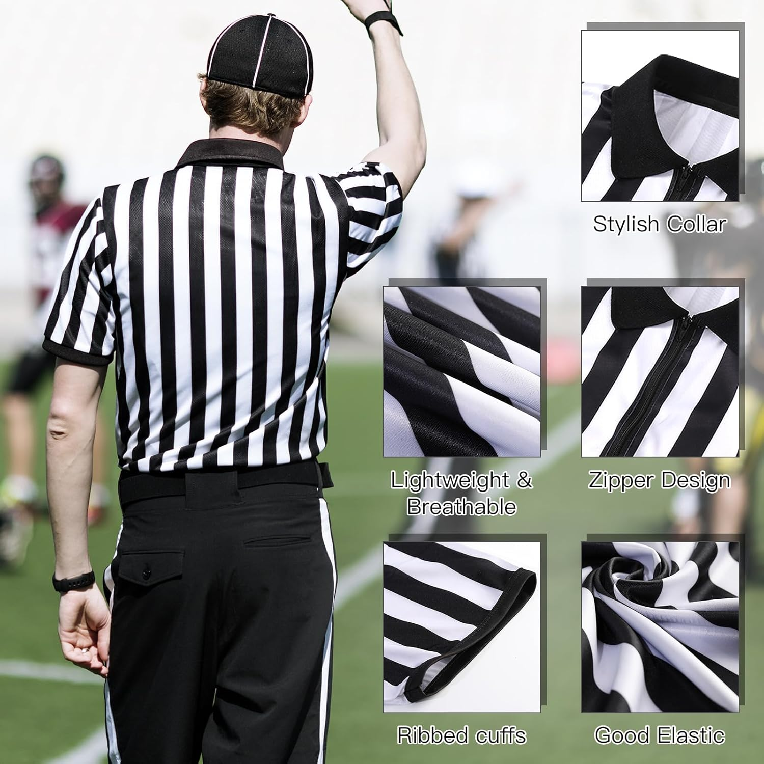 Rookea 5 Pcs Referee Costume Kit, Referee Costume for Boys Kids Men, Sports Costume Shirt Uniform Umpire Whistle Yellow Penalty Flag Referee Card for Basketball Football Soccer Referee Accessories image number 5
