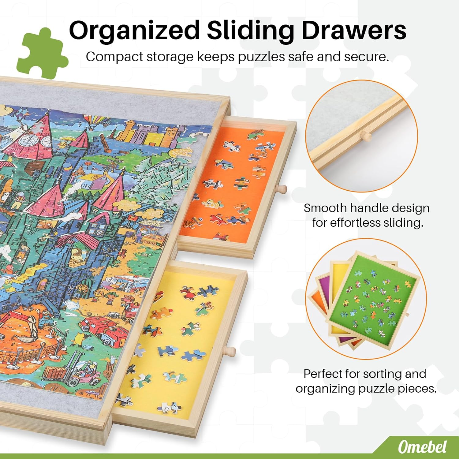 90X69Cm Rotating Jigsaw Puzzle Board with 6 Drawers & Lazy Susan - Premium Wooden Puzzle Table for Adults, Spinning Puzzle Board with Dustproof Clear Cover, Birthdays/Christmas (89X69Cm image number 3