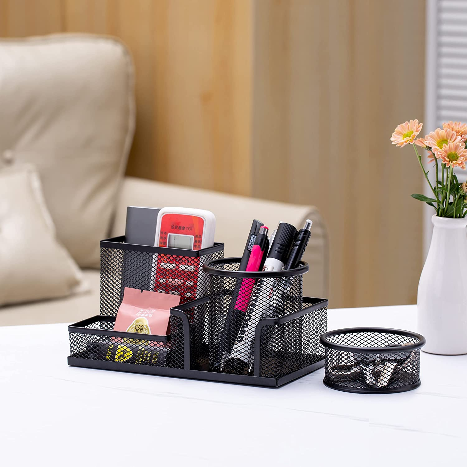 Desk Organisers Set with Pen Holder, Metal Mesh Pencil Holder for Office Desktop Storage and Organise, Desk Drawer Organizer for Small Desk Accessories and Stationeries, Back to School Gifts image number 5