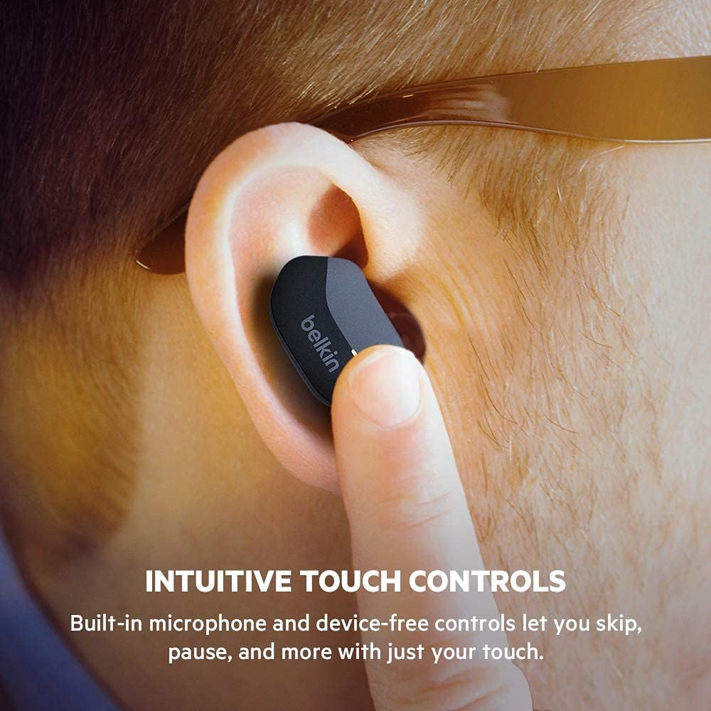Belkin Soundform True Wireless Earbud Headphones (Bluetooth Earphones for Iphone, Samsung, Google, Touch Control, Portable Charging Case, 24 Hours Playtime, Noise Isolation, Sweatproof) - Black - White image number 3