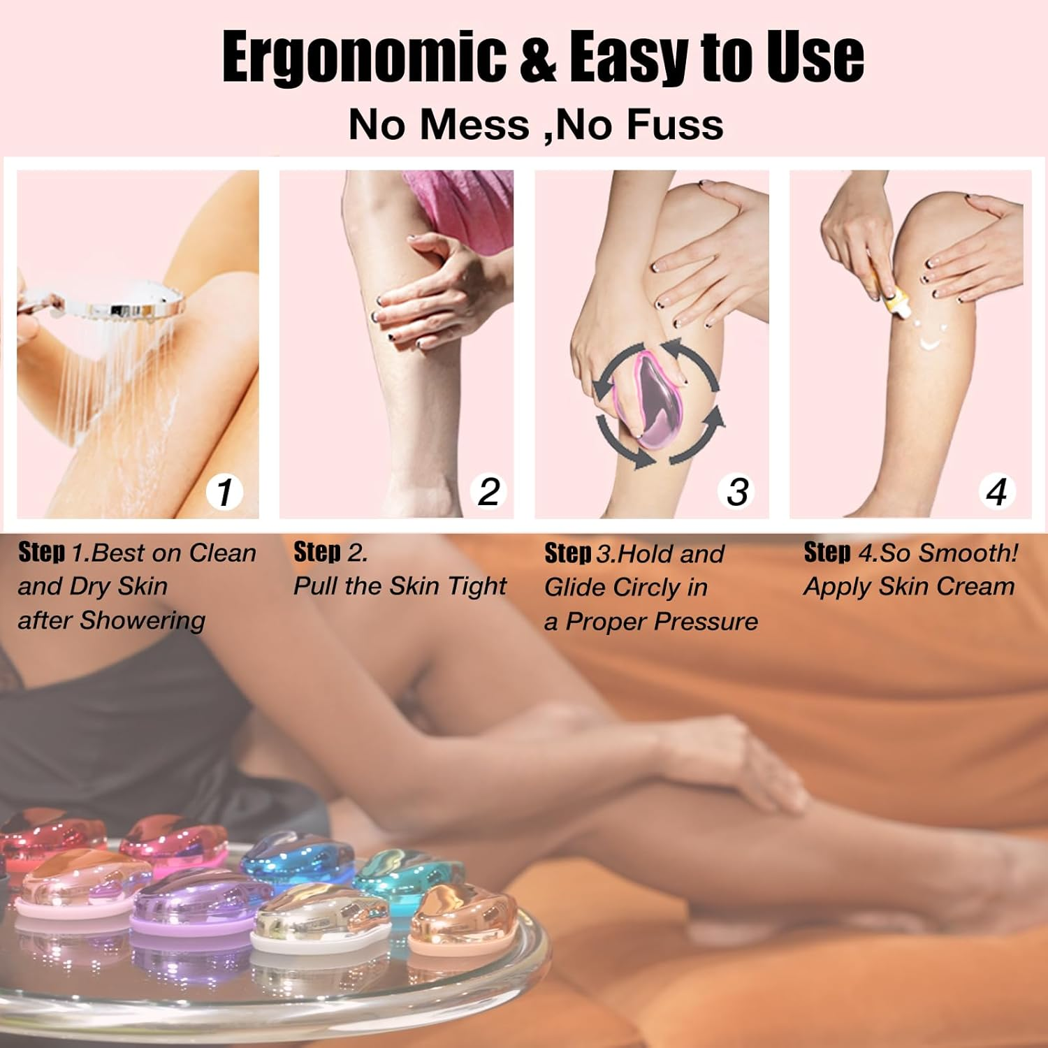 DIOROAR Crystal Hair Eraser,Upgrade Crystal Hair Remover,Physical Nano Glass Hair Removal Device,Painless Epilator and Exfoliator without Shaver for Quick Soft Silky Skin(Light Pink) image number 6