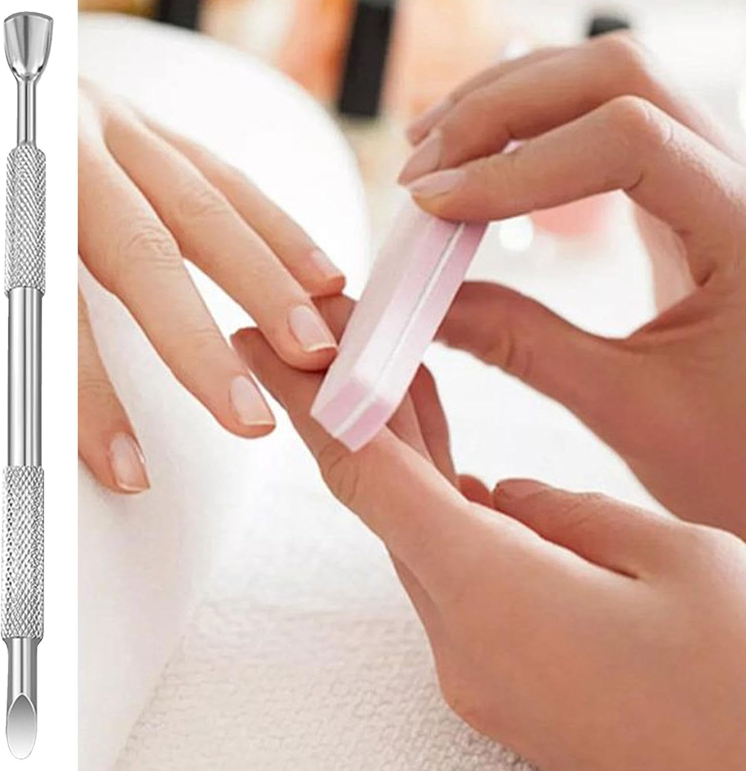 Cuticle Pusher - Precision Nail Tool, Cuticle Care, | Ergonomic Handle, Double Sided Pushing and Scraping, Great for Manicure, Professional Salon Use, Stainless Steel Long Lasting