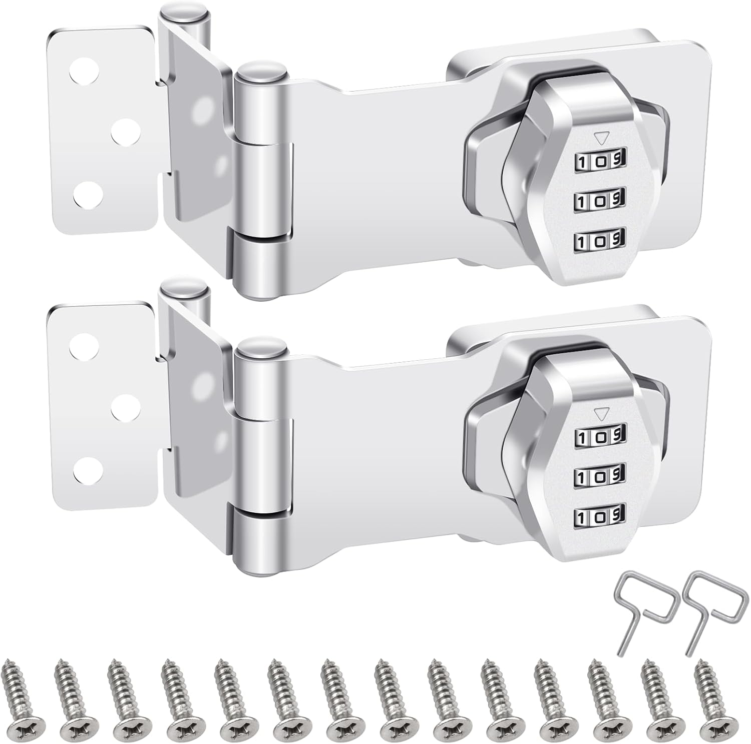 2 Pack Door Lock Hasp Latchs, Collapsible Solid 304 Stainless Steel File Cabinet Lock Desk Drawer Lock, for 90 Degree and 180 Degree Drawers, Dabinets, Doors, Flip Barn Door