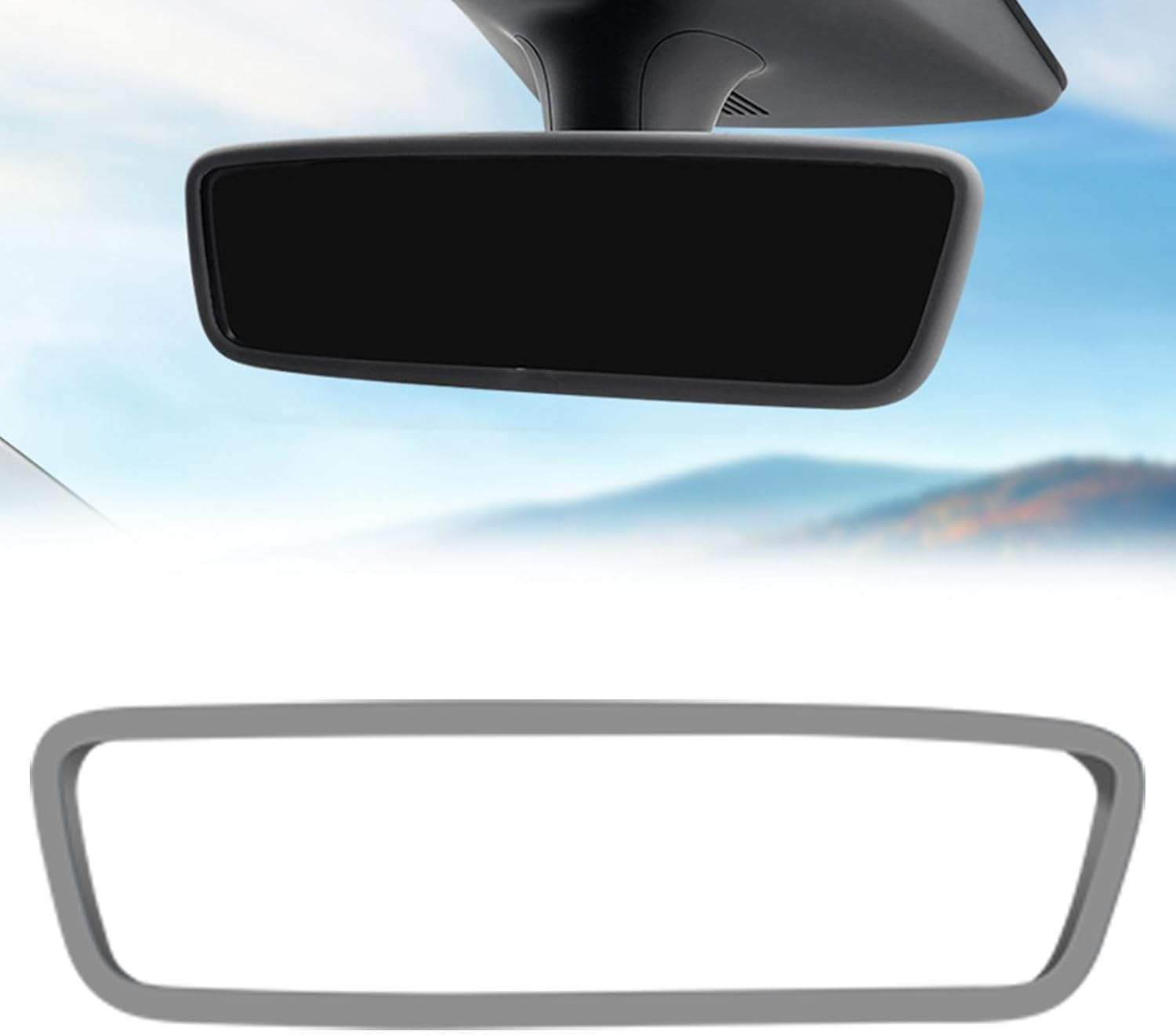 Rear View Mirror Protector Frame Compatible with Model 3 Y X S Semi 2014-2024 Interior Rearview Mirror Cover Accessories Silicone Decorations Center Console Decorate Protect for Gift (Grey)