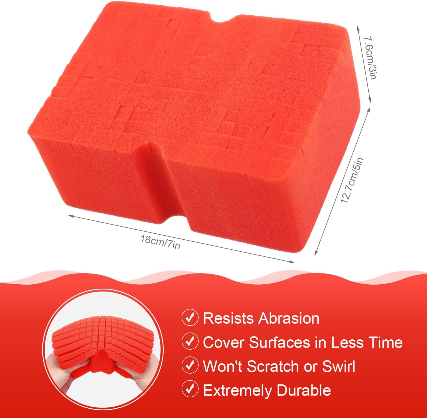 Car Wash Sponge, Non Scratch Car Sponges Soft Rinseless Foam Sponge for Detail Car Washing Cleaning (Red)
