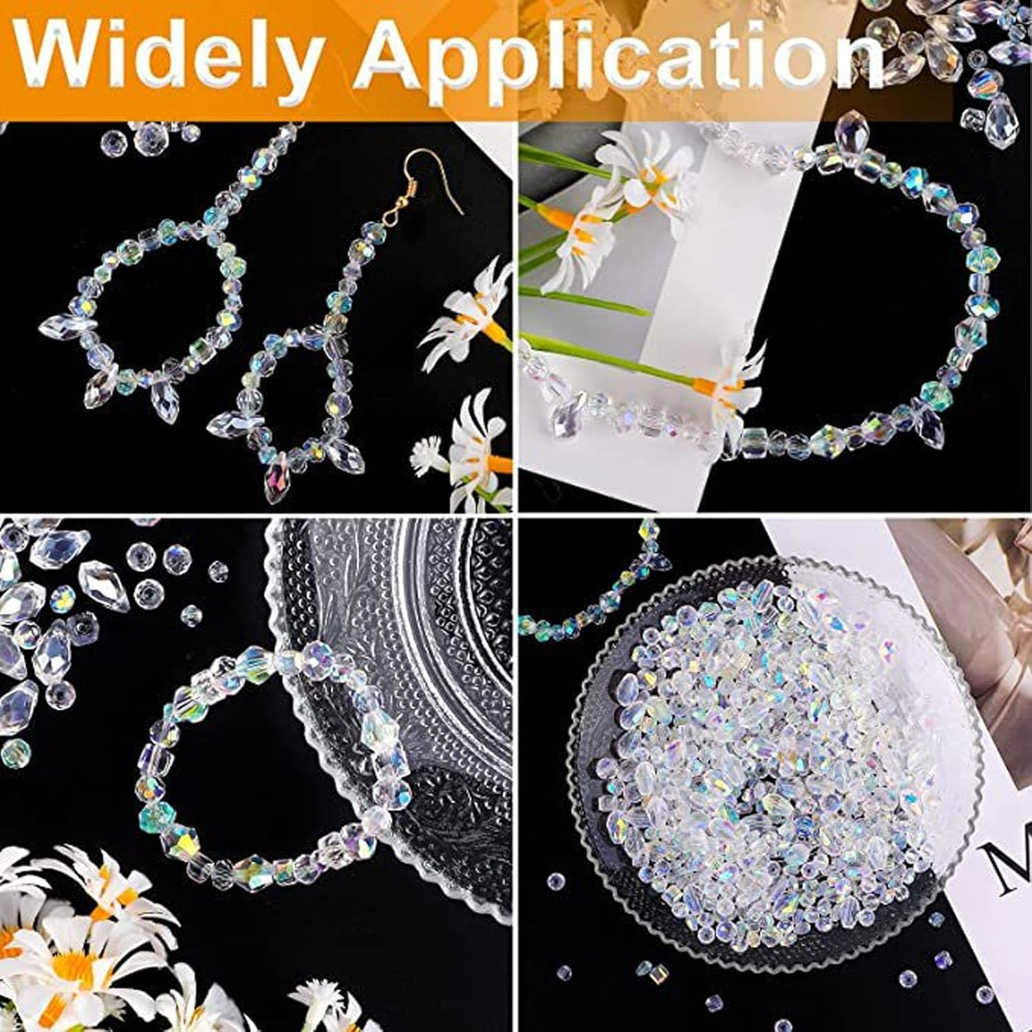900Pcs Clear AB Glass Crystal Bulk, Faceted Rondelle for Jewelry Making, DIY Craft Bracelets, Necklaces, Earrings, Sparkling Suncatcher Beads &ndash; High Shine Craft Supplies image number 5