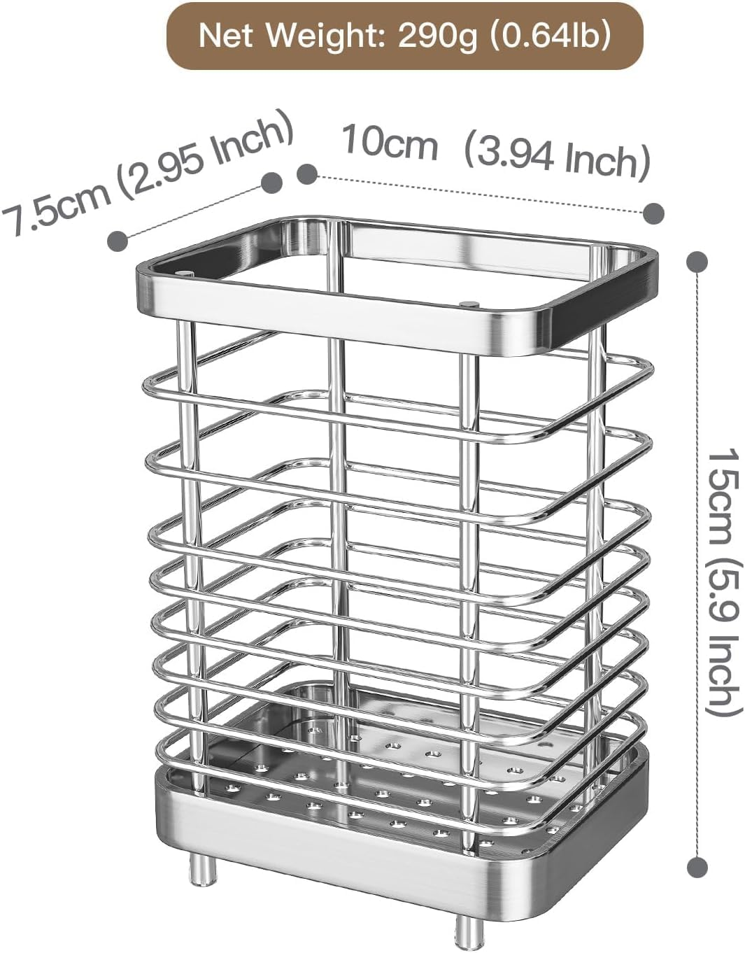 QYINXIU Utensil Holder Kitchen Countertop Organizer, Cutlery Drainer Sink Caddy Storage Drying Rack for Silverware Flatware and Cookware, Stainless Steel (Sliver) image number 4