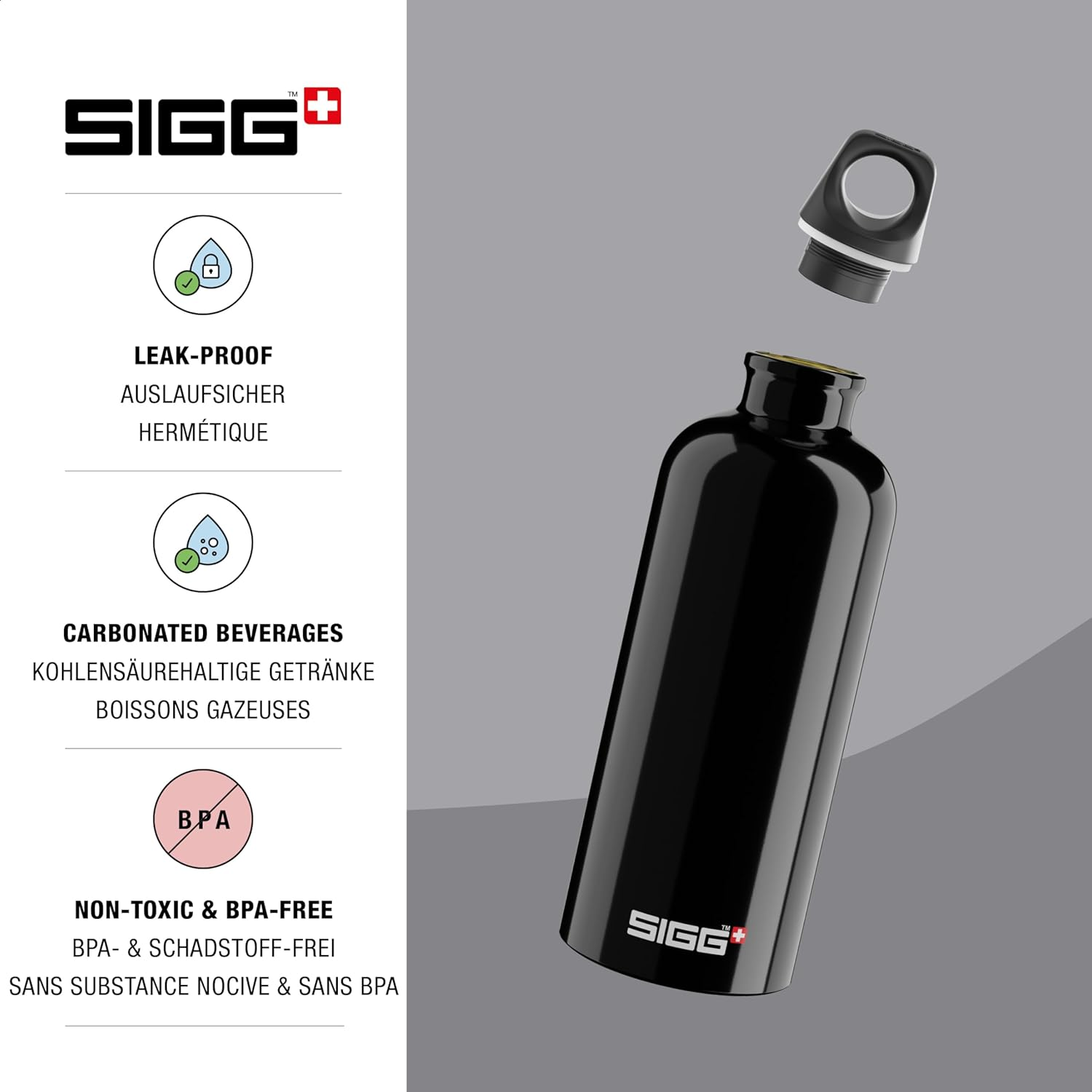 SIGG Aluminum Traveller Water Bottle (1.0 L), Black, Lightweight Reusable Water Bottles, Easy-Carry Leak Proof Water Bottle, Travel Bottles for on the Go, Bpa-Free image number 6