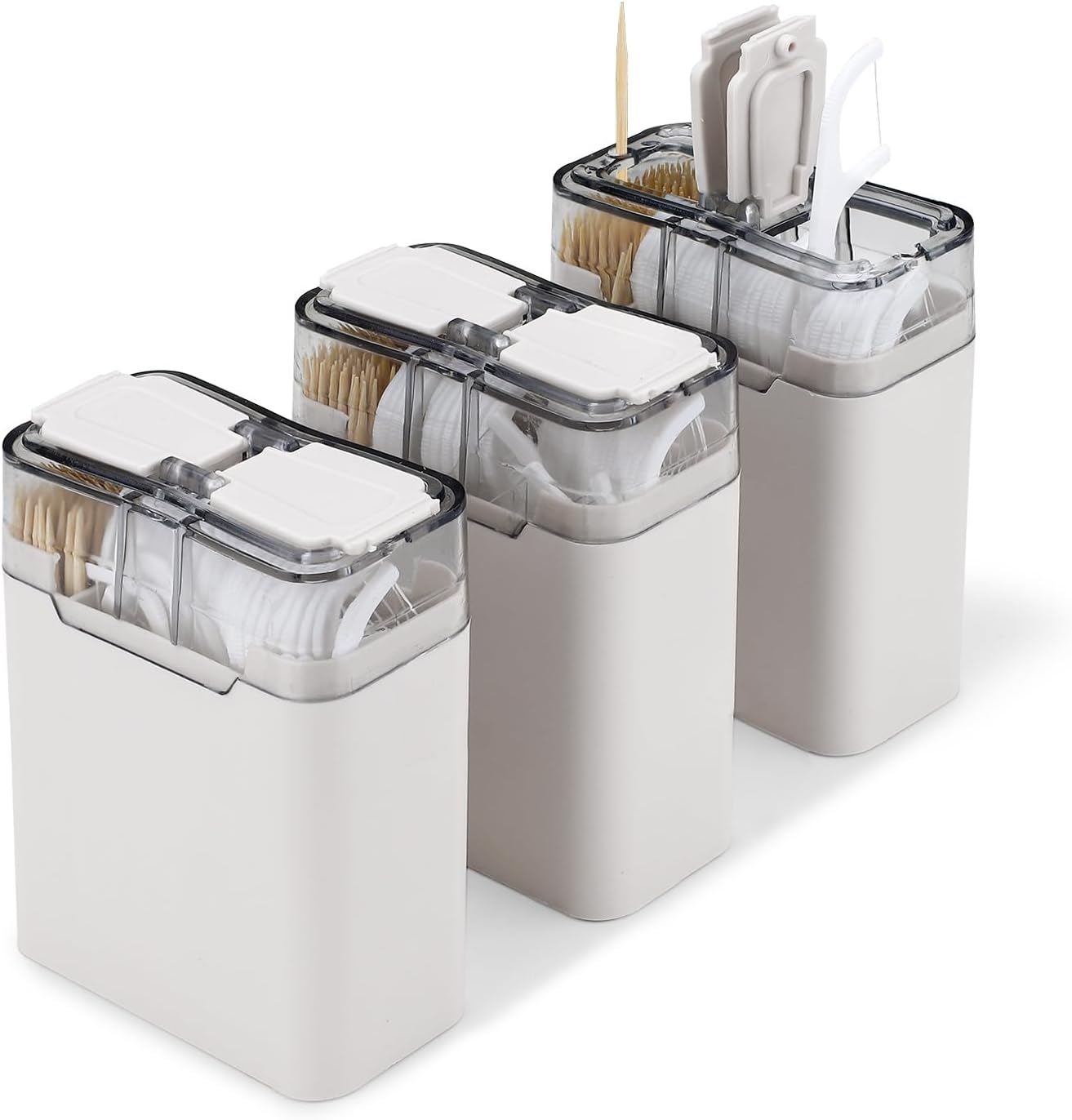 2 in 1 Toothpick & Floss Pick Holder Dispenser, 3Pcs Toothpick Holder with 360 Toothpicks & 90 Floss Sticks, Floss Pick Dispenser Toothpick Case for Home Travel image number 3