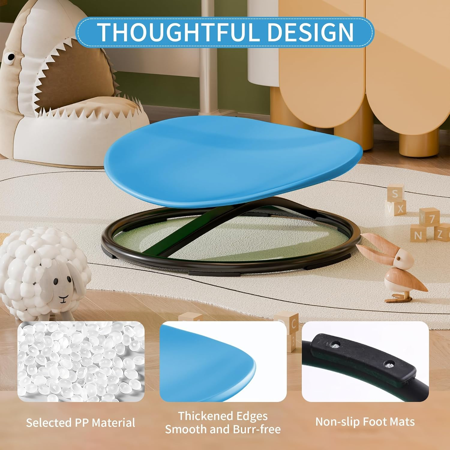 Spinning Chair for Autistic Kids, Autism Sensory Spinning Chair, Kids Sensory Swivel Chair, Toddler Spinning Seat Training Body Coordination and Balance, Upgraded Azure Rounded Shape image number 1