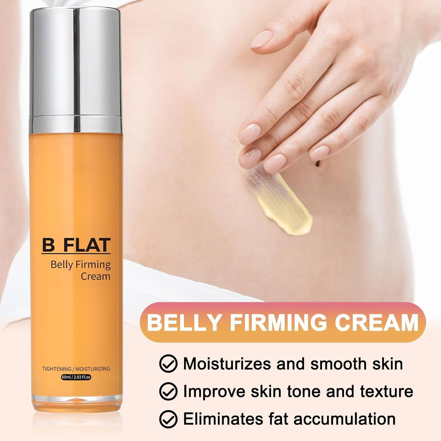 B Flat Belly Firming Cream, Stretch Mark Tightening Skin Body Lotion for Stomach Thighs & Butt, Anti-Cellulite Body Moisturiser Cream for Women image number 6
