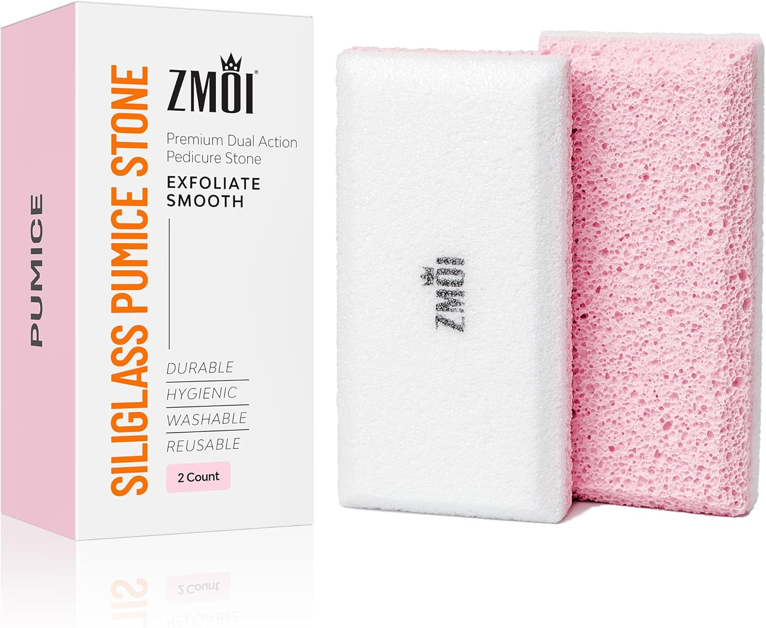 ZMOI Glass Pumice Stone Callus Remover for Feet, Elbows, Hands, and Knees, Spain Made - 2 in 1 Pedicure Exfoliator and Scrubber for Rough, Hard Skin (Pink Color) image number 2