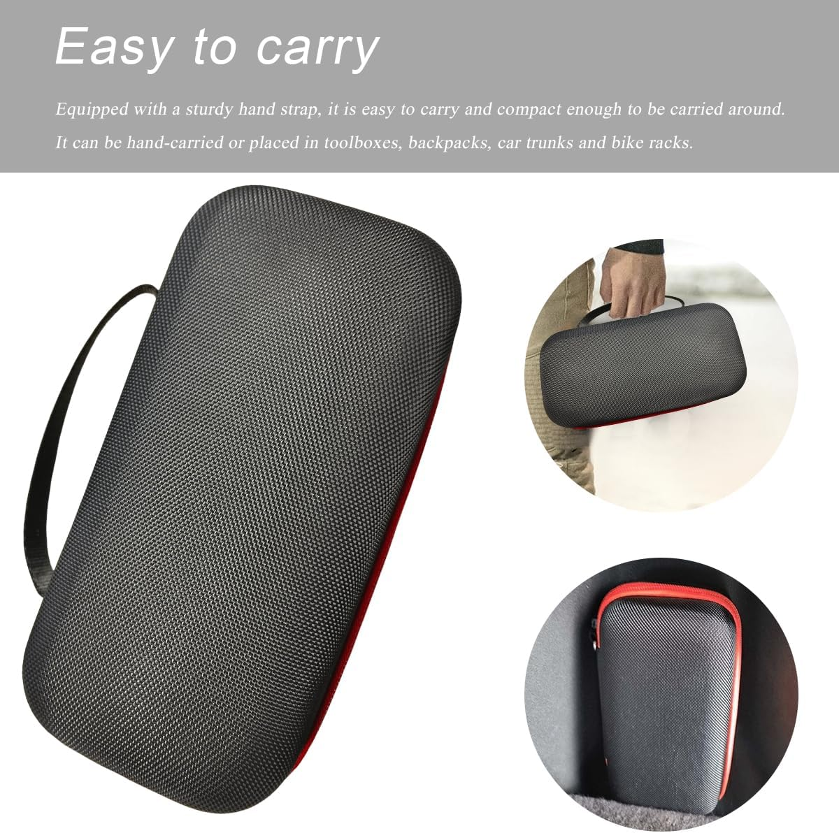 Tire Inflator Portable Air Compressor Case, 120 PSI Air Pump Storage Box for USB Cable Connector Accessories, Hard Carrying Case Compatible with Most Handheld Tire Inflators (Red) - Black image number 6