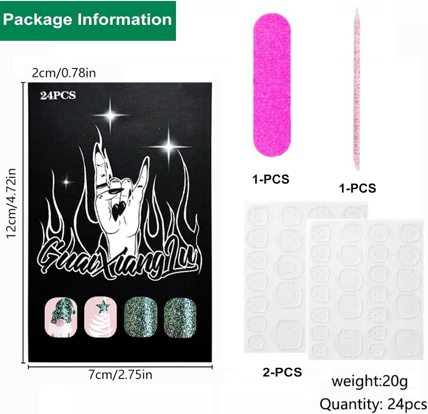 24PCS Christmas Press on Nails,Cute Xmas Short Fake Nails with Shinny Glitter,Green Fingernails with Christmas Elements Design,Unique Square Glossy Full Cover False Nails for Women or Girls image number 1