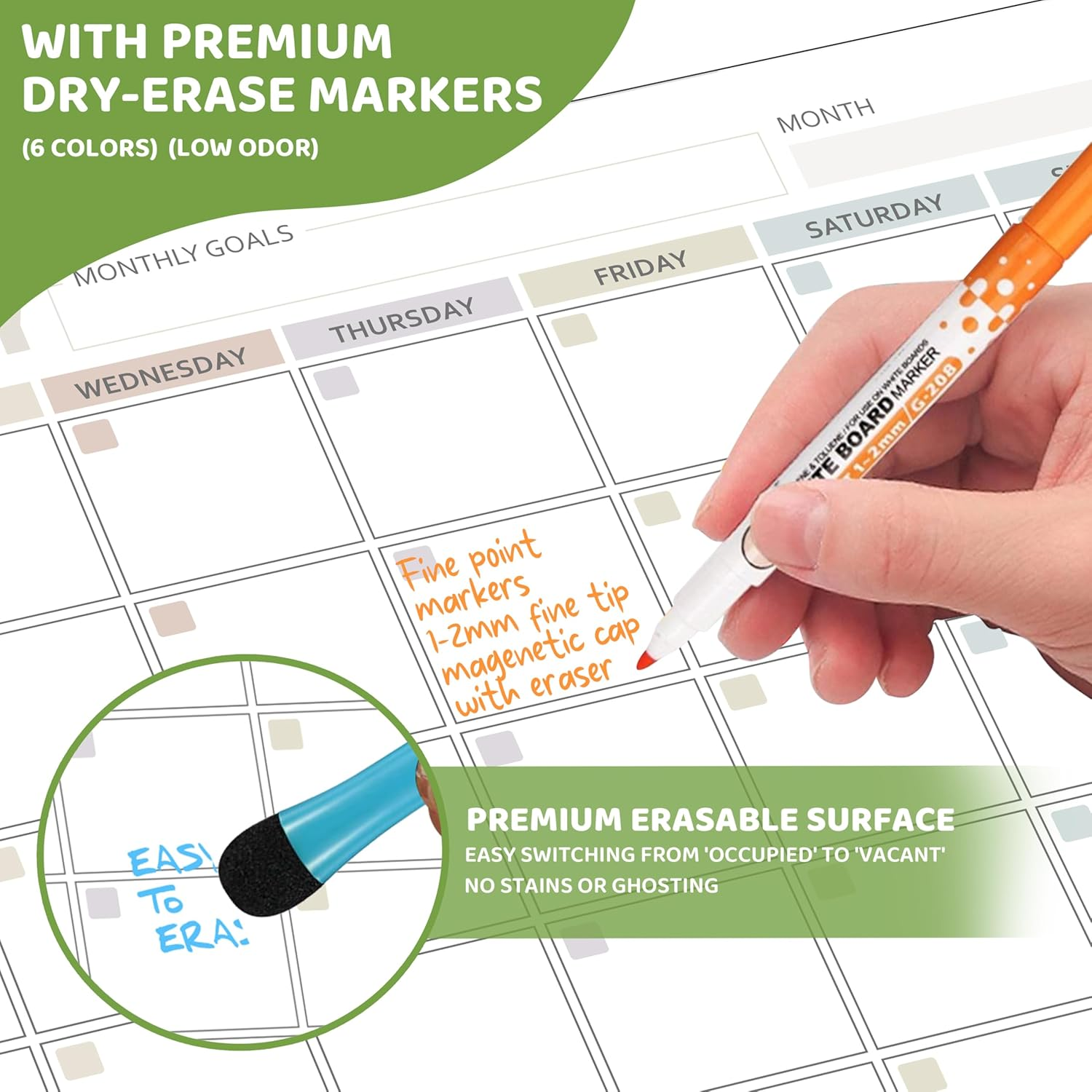BIROYAL 4 Pack Magnetic Fridge Calendar - Dry Erase Whiteboard Calendar for Refrigerator - Magnetic Monthly & Weekly Planner with 6 Markers, Eraser, to Do List & Shopping List - 42X32Cm image number 1