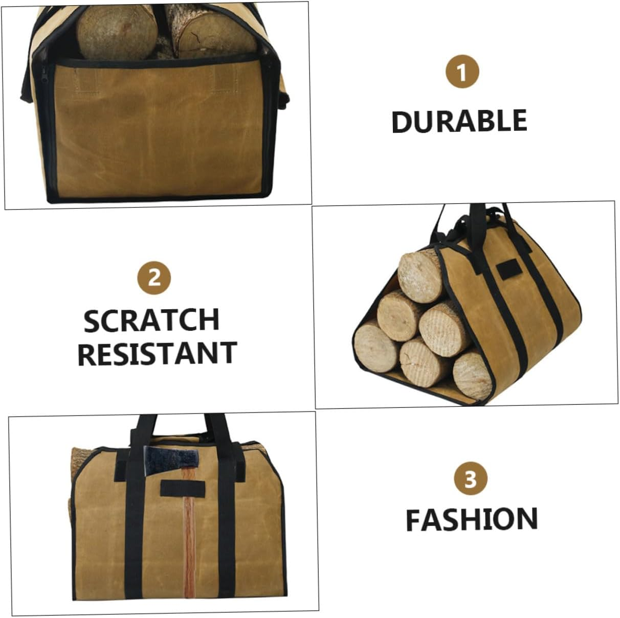 Waxed Canvas Firewood Tote Bag with Handles and Metal Buckle Log Carrier for Camping Outdoor Storage Garden Tools Picnic and Household Supplies image number 1