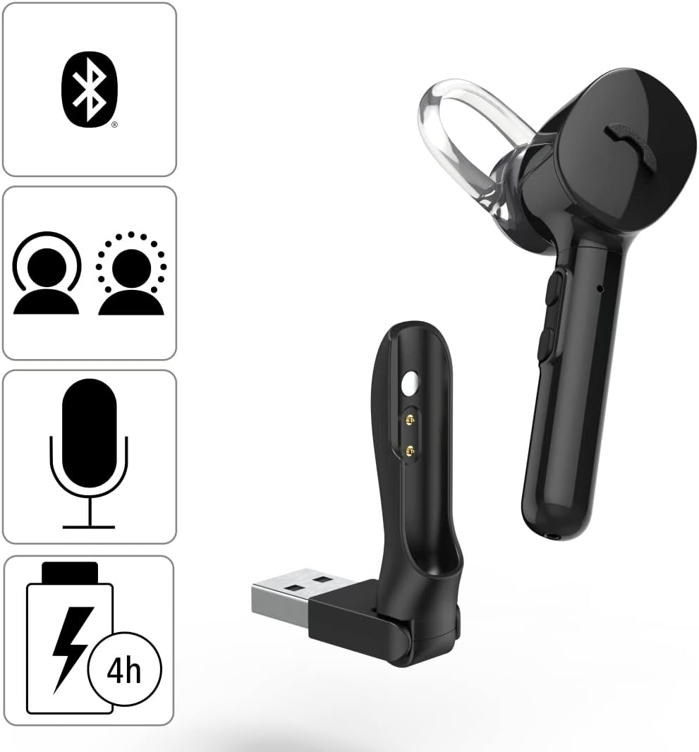 Hama Myvoice1300 Mono Bluetooth&reg; Headset (In-Ear Bandwidth 20Hz-20Khz, Micro Bandwidth 100Hz-10Khz, Charge 2H for 4H Autonomy, Voice Control) Black image number 4