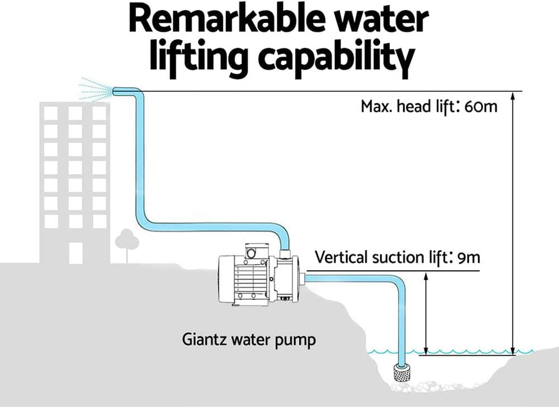 Giantz Water Pump, 2000W Max. Electric High Pressure Garden Pumps Controller Irrigation for Pool Pond Rain Tank Home Farm Clean, Multi Stage Fully Automatic Anti-Rust Black Yellow image number 6
