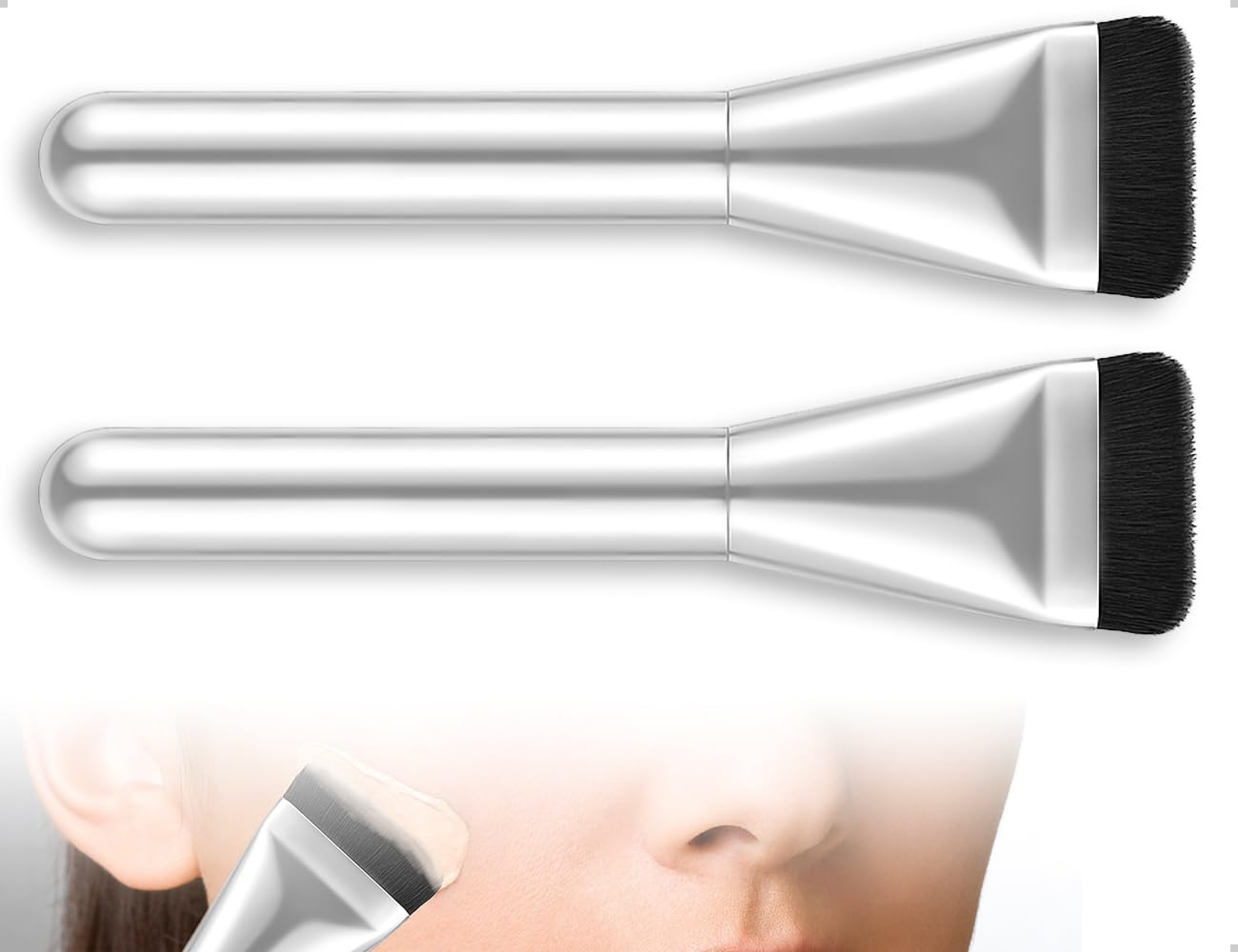 Emezddo Pack of 2 Foundation Brushes, Ultra Thin Flat Make up Brushes, Used for Women Girls Liquid Powder Concealer Cream Stage Performances Weddings image number 5