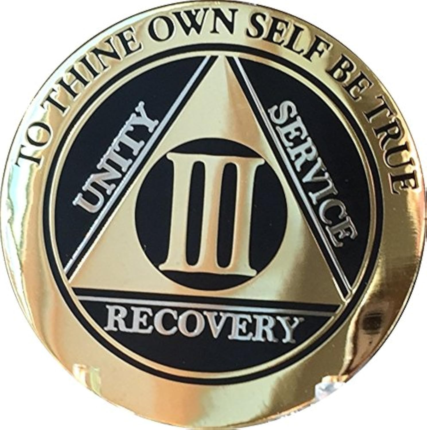 3 Year AA Medallion Glossy Elegant Black Gold Silver Bi-Plate Sobriety Chip image number 1