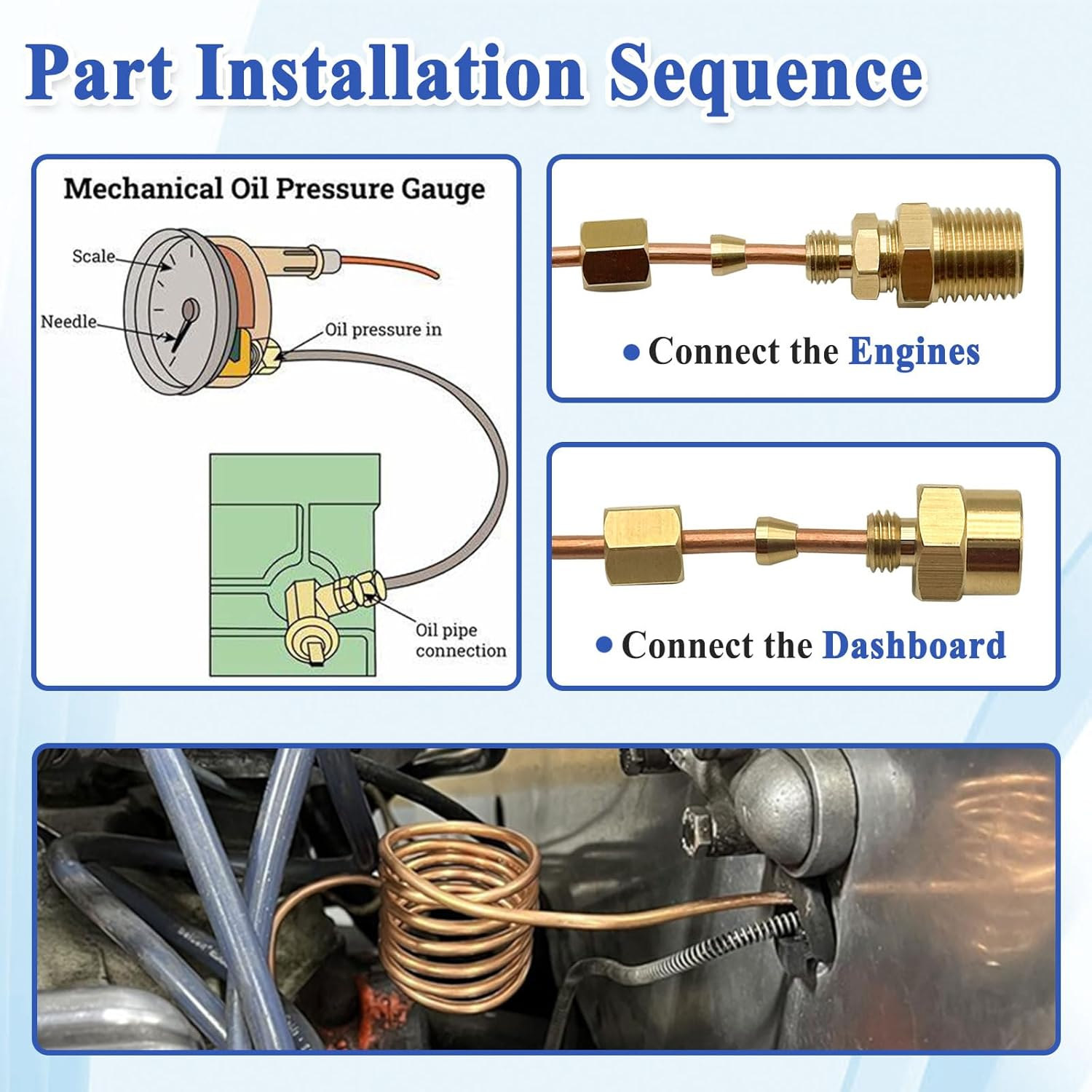 Ebrmeiwo 72'' Oil Pressure Gauge Tubing Kit, Set of Copper Tube and Threaded Parts, Universal Fit image number 3