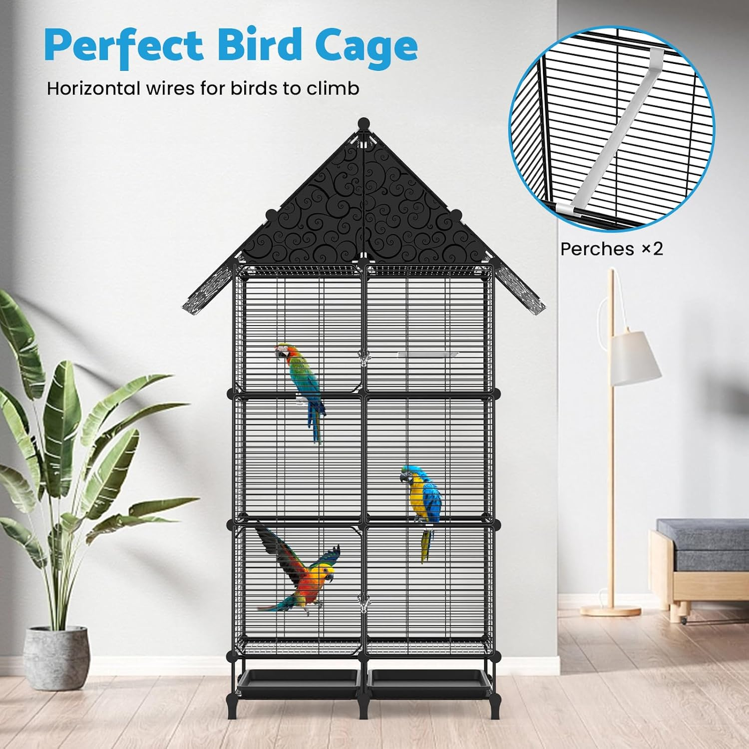 Advwin 160Cm Flight Bird Cage, Roof Top Metal Birdcage with Slide-Out Tray and Perches, Small Parrots Birdcage for Cockatiels Budgies Lovebirds Canaries Pigeons image number 6