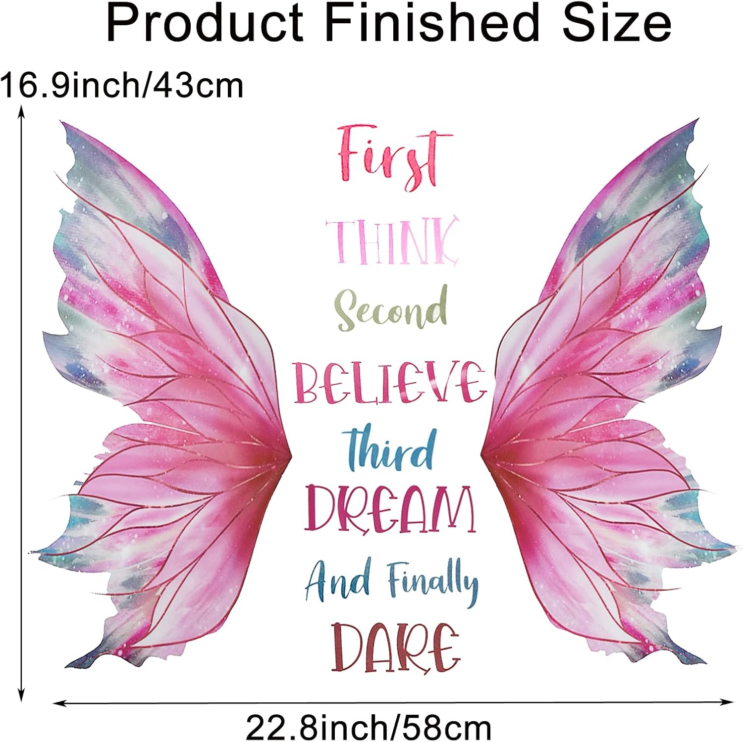 Pink Butterfly Wall Decal Inspirational Quote Wall Stickers 22.8X16.9Inch Motivational Saying Self-Adhesive Vinyl Wall Clings for Door Bedroom Living Room Nursery Decoration