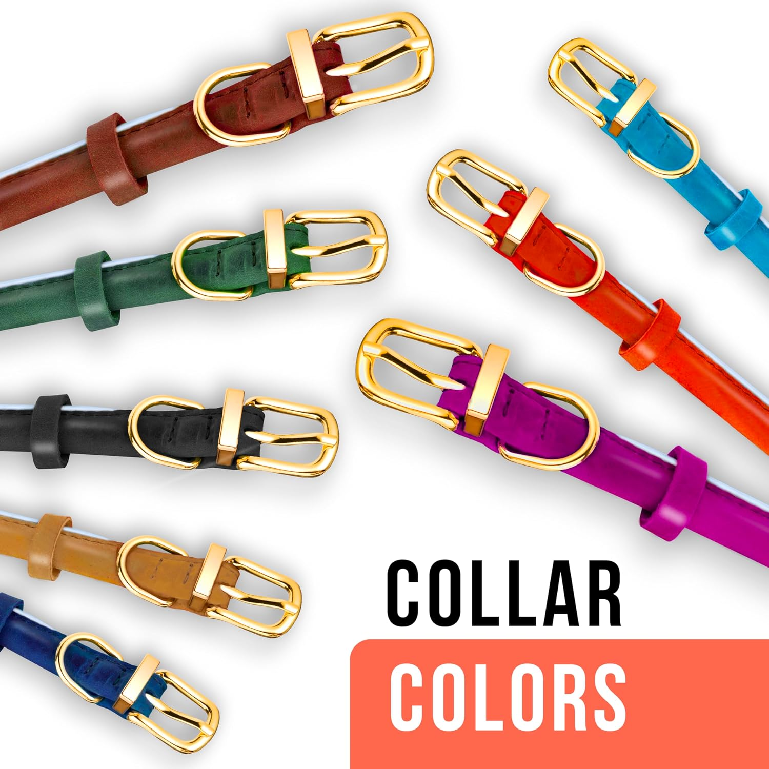 OOPSDOGGY Reflective Rolled Leather Dog Collar for Small Medium Large Dogs Puppy, 8 Colors, 7 Sizes (Blue, XXS, 7"-9") image number 1