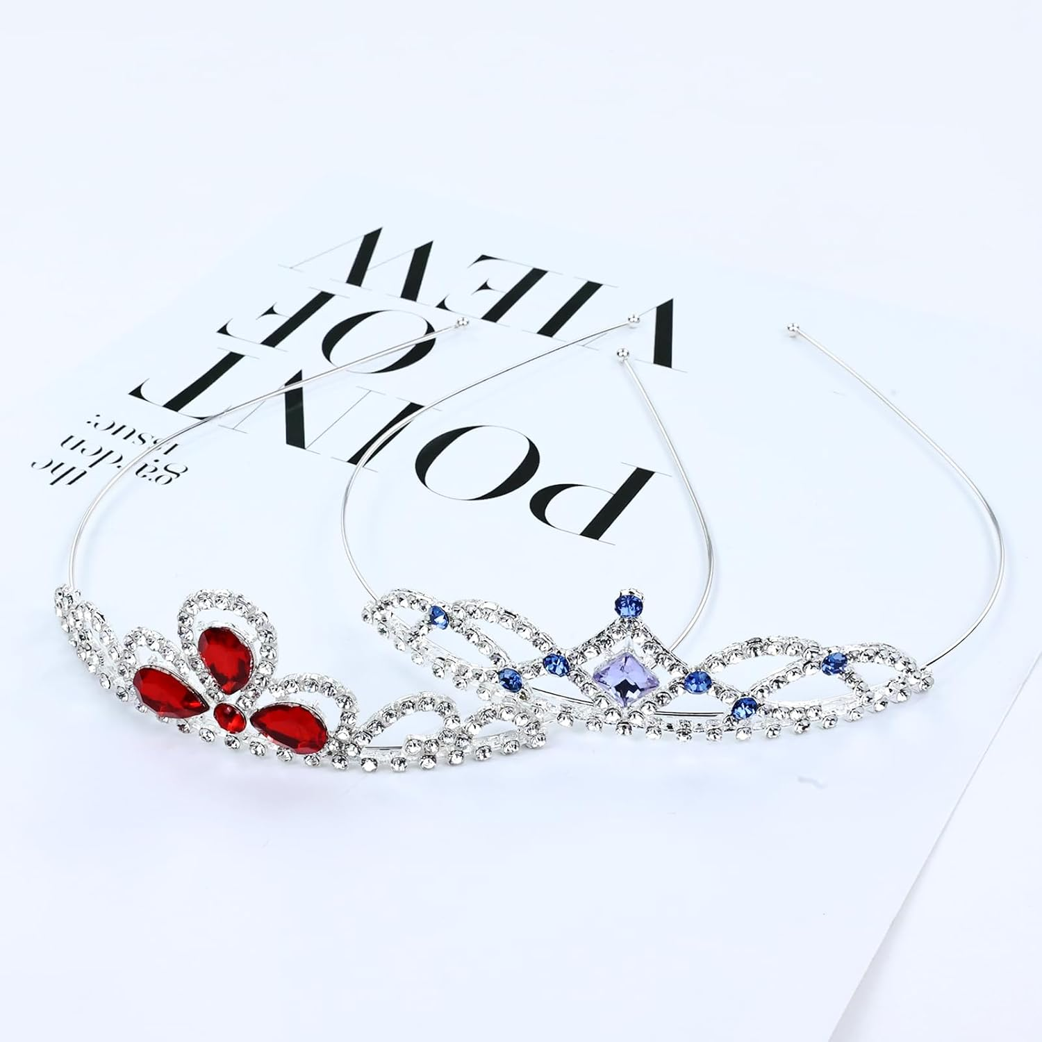 Cinaci 8 Pieces Princess Colorful Dazzling Crystal Rhinestone Silver Metal Queen Crown Tiara Headbands Wedding Birthday Party Prom Headpieces Hair Styling Accessories for Kids Teens Girls Women image number 2