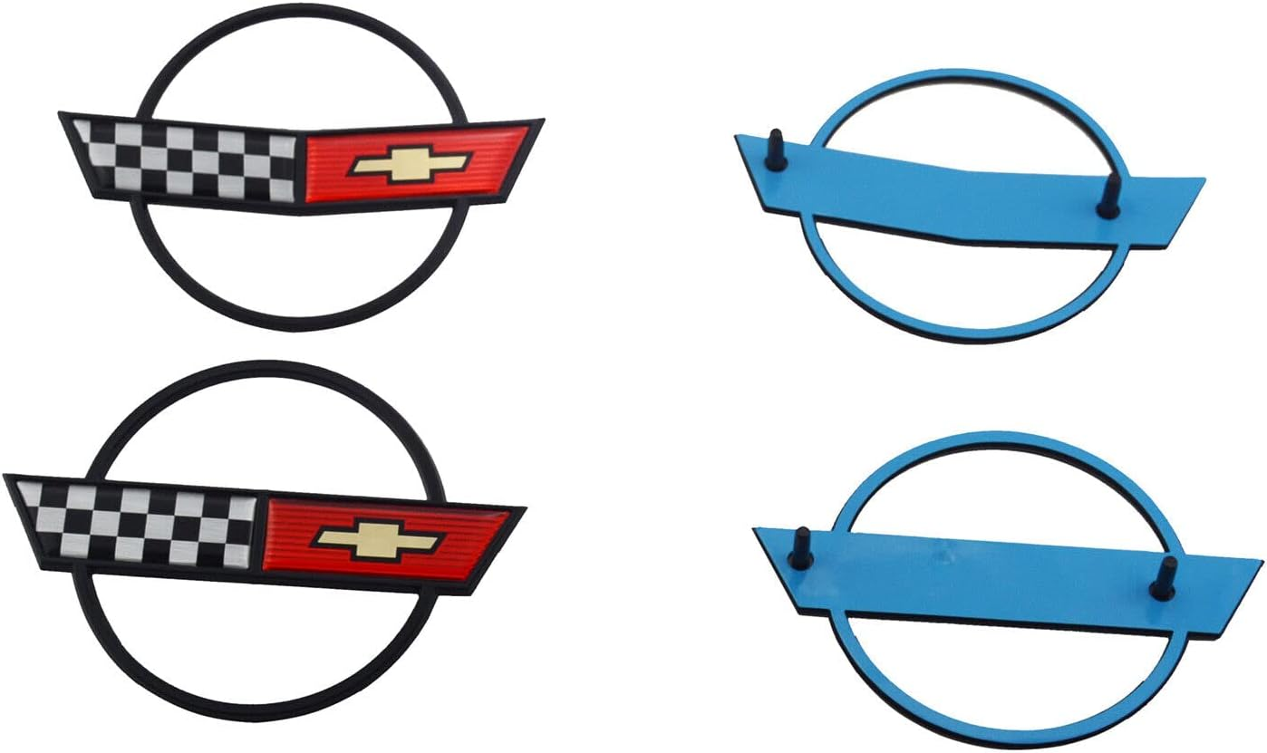Pair Set C4 Corvette Gas Fuel Lid Emblem Cross Flag Front Nose and Rear Badge Nameplate Sticker Replacement for 1984-1990 Corvette image number 2