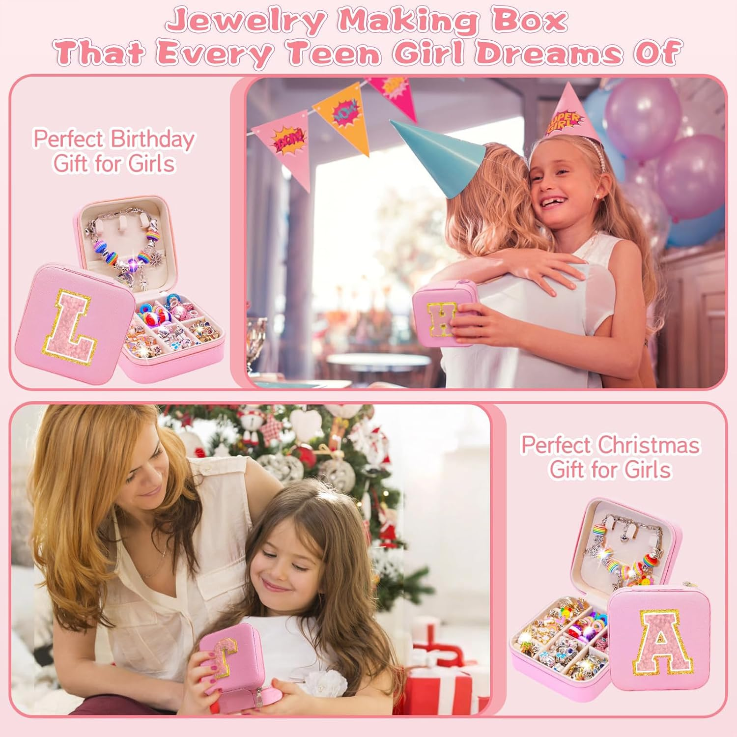 MOTYYA Charm Bracelet Making Kit for Girls 8-12, Art & Crafts for Ages 6-8 Kids DIY Jewelry Making Kit with Initial Box Perfect Personalized Gift 7+ 9 10 11 Year Old Girls Birthday Christmas Stuff - S