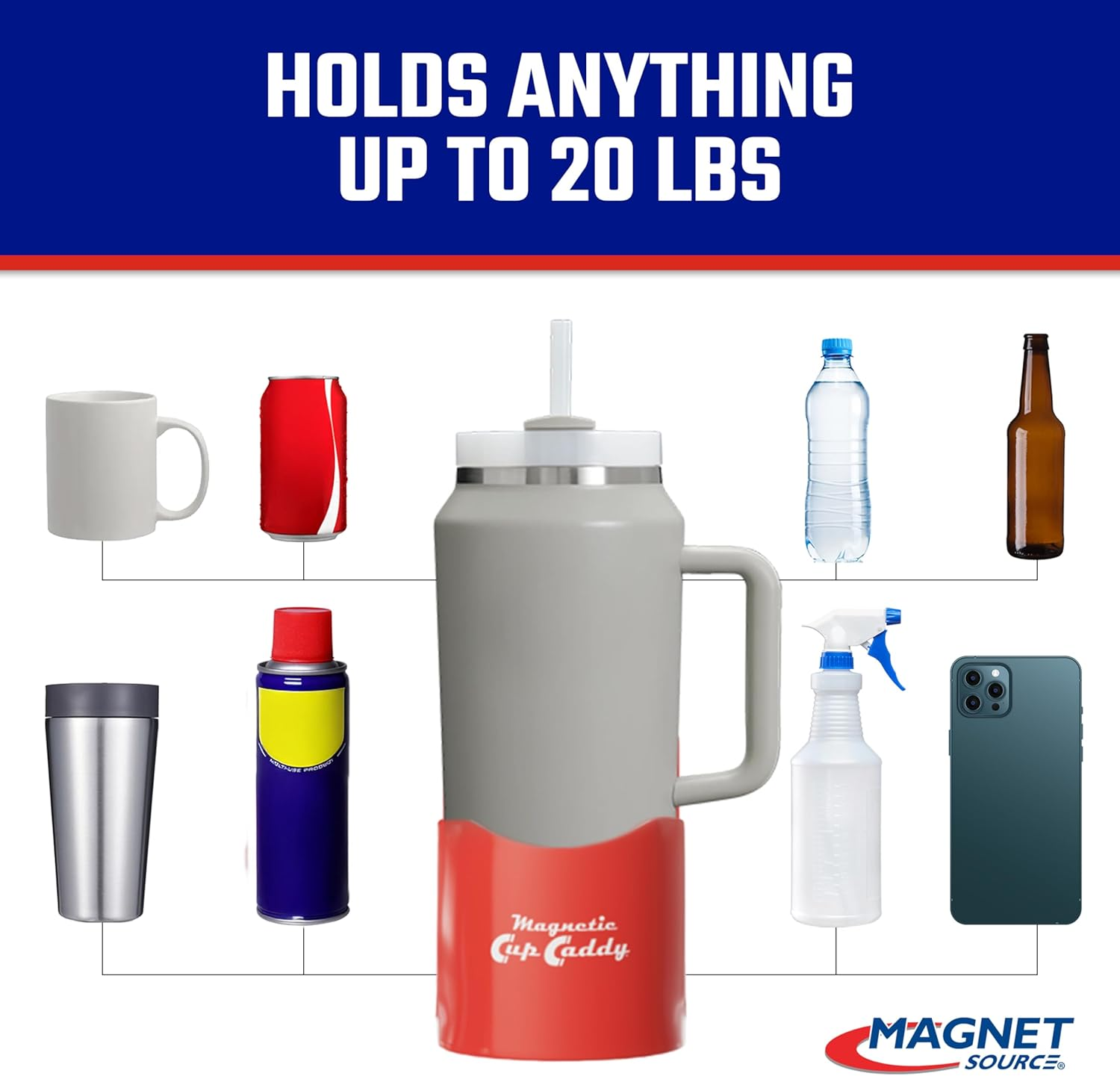 Master Magnetics Magnetic Cup Holder - Caddy for Bottles, Glasses, and Cans - Fits on Fridge, Lawnmower, Forklift, Cart, or Ladder - Heavy-Duty Magnet - Black image number 4