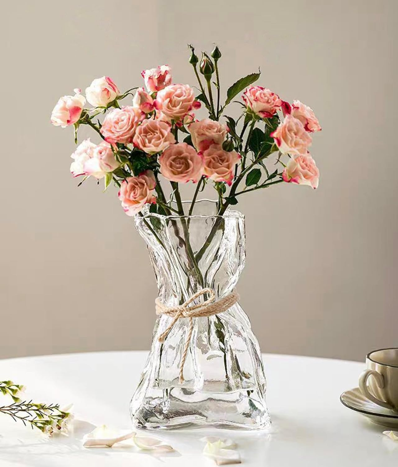 6 Inch Small Glass Flower Vase, Irregular Clear Flower Vases for Centerpiece Table Indoor Desk Decor, Modern Art Decorative Vase for Home Office Wedding Bookshelf Housewarming Gift